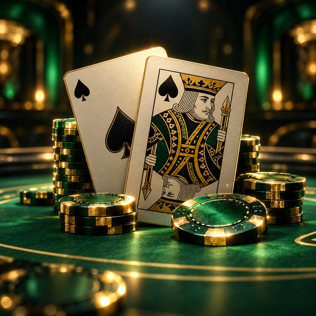 Carte e fiches su un tavolo da blackjack